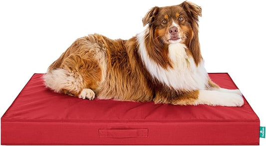 FurHaven Cooling Dog Bed – XL Foam Mattress for Joint Pain Relief, Waterproof Liner, Removable Washable Cover, Durable for Outdoor Use, Deluxe Grid Indoor/Outdoor Bed – Red, Jumbo-PurrikoPets