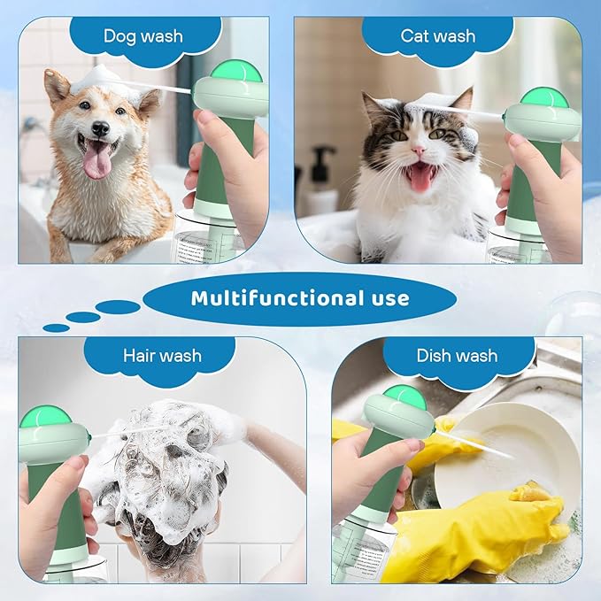 Electric Dog Shampoo Dispenser,IPX7 Cat Shampoo Sprayer,Pet Bath Supplies Automatic Foaming Shampoo Dispenser for Dog Deep Cleaing,Kitchen Sink，Bathroom Green-PurrikoPets