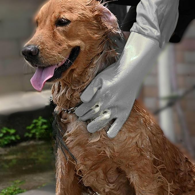 Dog Washing Gloves, Pet Grooming Gloves with Soft Brushes, Bathing and Massaging for Dogs and Cats, Silicone Heat Resistant Cleaning Gloves with High-Density Teeth (Gray)-PurrikoPets