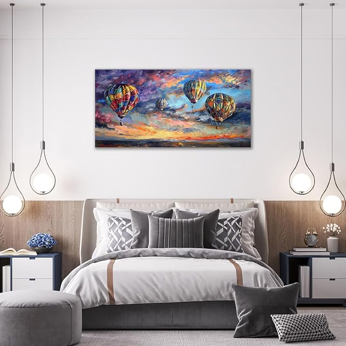 Extra Large Wall Art Hot Air Balloons Canvas Living Room Pictures Framed Prints Colorful Oversize Wall Decor Animal Painting Artwork for Bedroom Dining Home 60"x30"-PurrikoPets