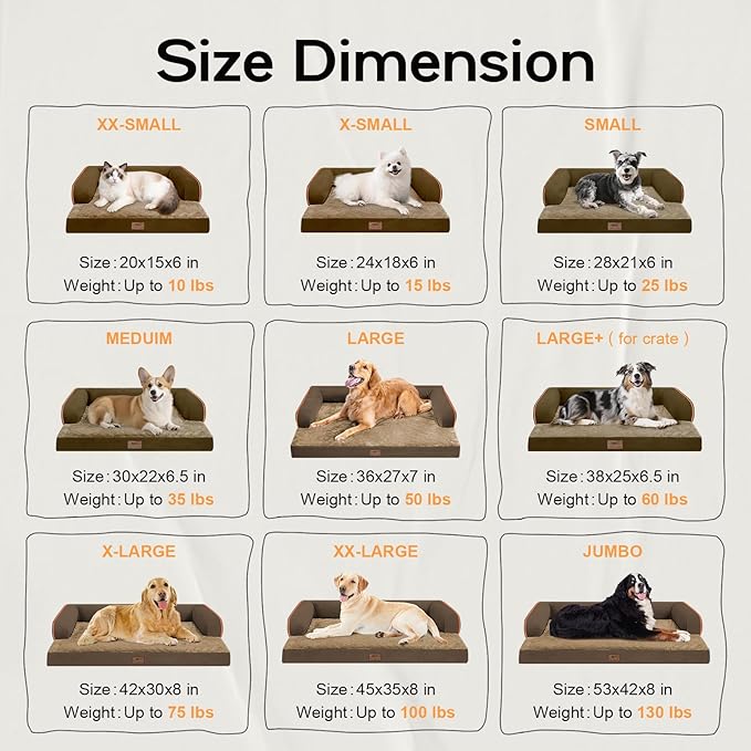 Extra Large Dog Bed-Orthopedic Waterproof XL Dog Bed for XLarge Extra Big Dogs - Foam Couch Sofa Washable with Removable Cover-Brown-PurrikoPets