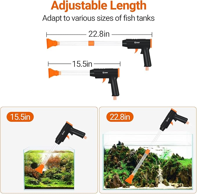 132GPH Manual Aquarium Gravel Cleaner, Fish Tank Siphon Vacuum Cleaner with Adjustable Water Flow for Cleaning Dirt, Water Change & Wash Sand Aquarium Cleaning Tools-PurrikoPets