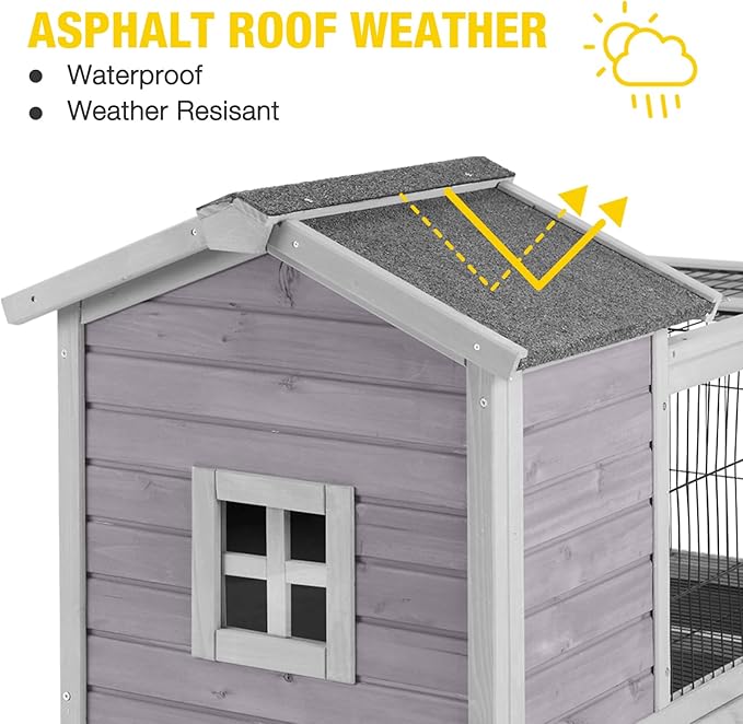 AIVITUVIN Rabbit Hutch Indoor with Wire Rabbit Cage Outdoor Bunny Cage with Run Guinea Pig Cage Leakproof Pull Out Tray-PurrikoPets
