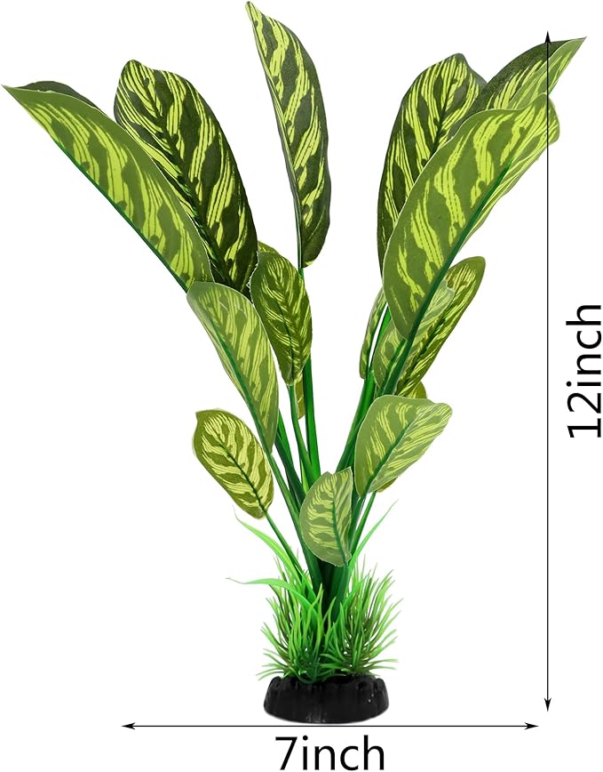 ALEGI Silk Aquarium Plants, 12 Inch Artificial Silk Plants Decorations for Fish Tank,Aquarium Décor Plastic Plants (Green with Stripes, 2 Pack)-PurrikoPets