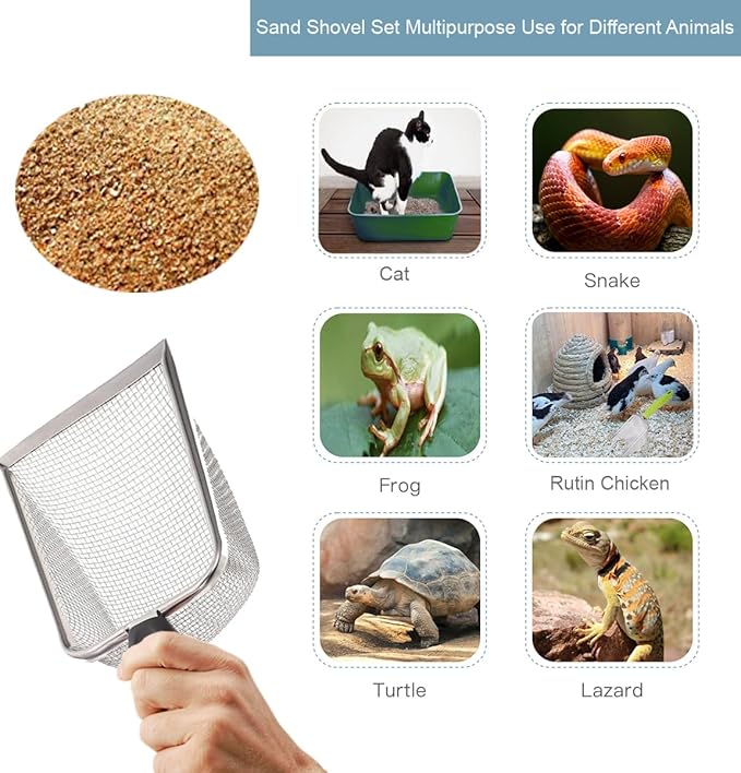 3PCS Cat Litter Scoop, Reptile Stainless Steel Fine Mesh,Litter Cleaner Corner Scoop Sand Sifter (Black-Green-Red)-PurrikoPets