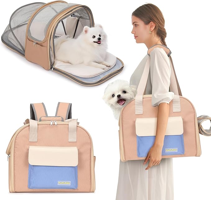 Expandable Pet Carrier Backpack, Cat Carrier Backpacks with Breathable Mesh for Cats Small Dogs Puppies Up to 25 Lbs Airline Approved Waterproof Travel Carrier with Safety Buckle for Hiking & Flights-PurrikoPets