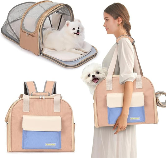 Expandable Pet Carrier Backpack, Cat Carrier Backpacks with Breathable Mesh for Cats Small Dogs Puppies Up to 25 Lbs Airline Approved Waterproof Travel Carrier with Safety Buckle for Hiking & Flights-PurrikoPets