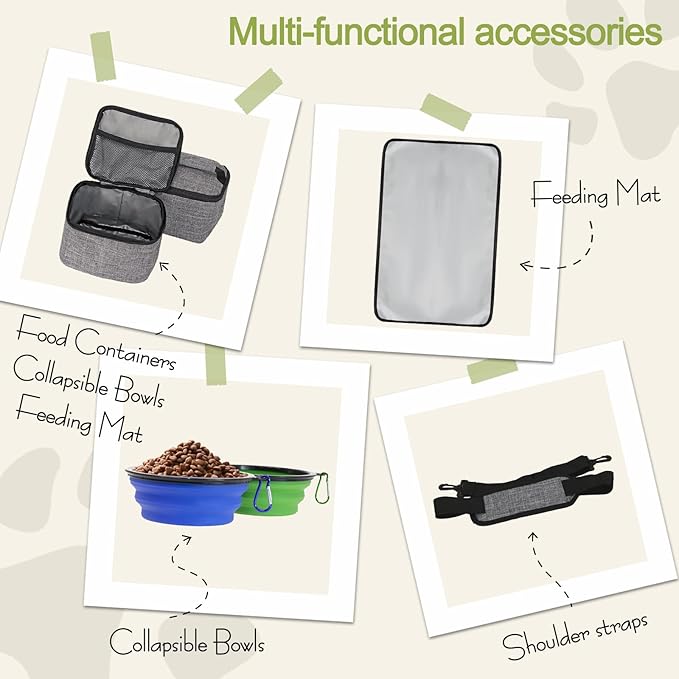 Dog Travel Bag,Weekend Pet Travel Bag Set for Dog and Cat,Airline Approved Tote Multi-Function Dog Bags for Traveling,Include 2 Collapsible Bowls,2 Food Storage Containers,1 Feeding Mat,Gray-PurrikoPets