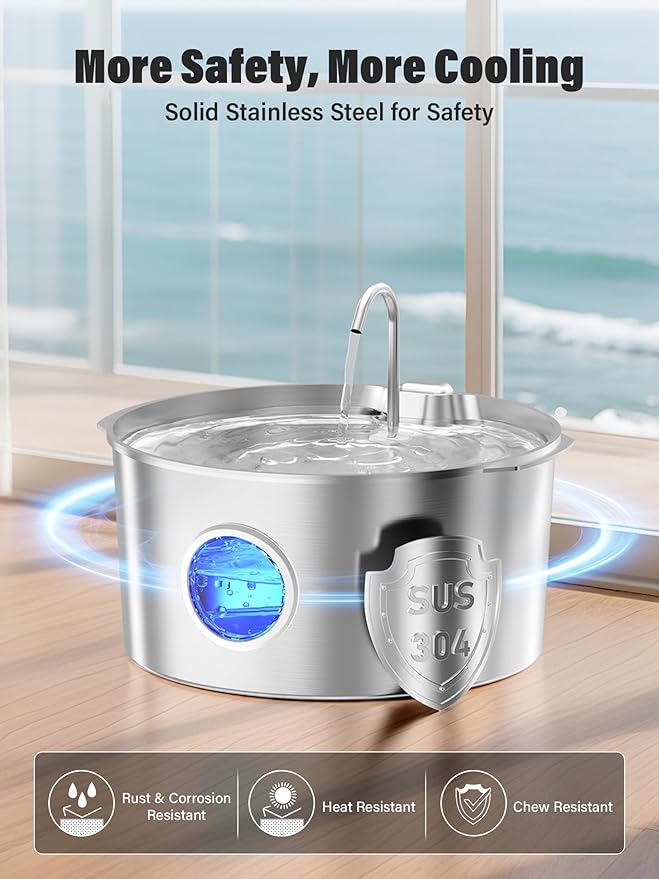 3.4Gal Dog Water Fountain for Large Dogs, Extra Large Stainless Steel Pet Water Fountain, Round Dog Water Bowl Dispenser with Metal Handle, Water Level Window, Supet Quiet Pump for Multi Pet Home-PurrikoPets