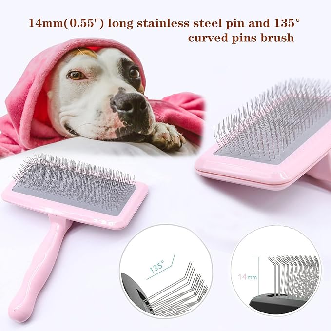 Air Cushion Slicker Brush for Dogs Cats,Soft Pin Shedding Brush for Short Haired Dog,Cat, Pet Grooming Wire Brush for Thin Curly Matted Tangled Hair,14mm(0.55"),Pink-PurrikoPets
