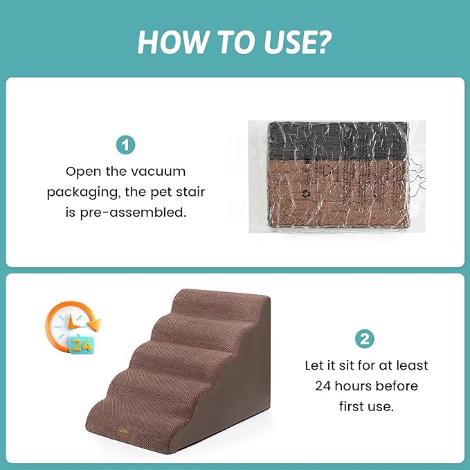 Extra Wide Dog Stairs 19.7" Width, Large Pet Step for Small Medium Dog, Puppy or Cat, Ramp for High Bed or Car, High Density Foam Ladder, Stable, 5 Step, 19.7x33x22.4 inch, Brown-PurrikoPets