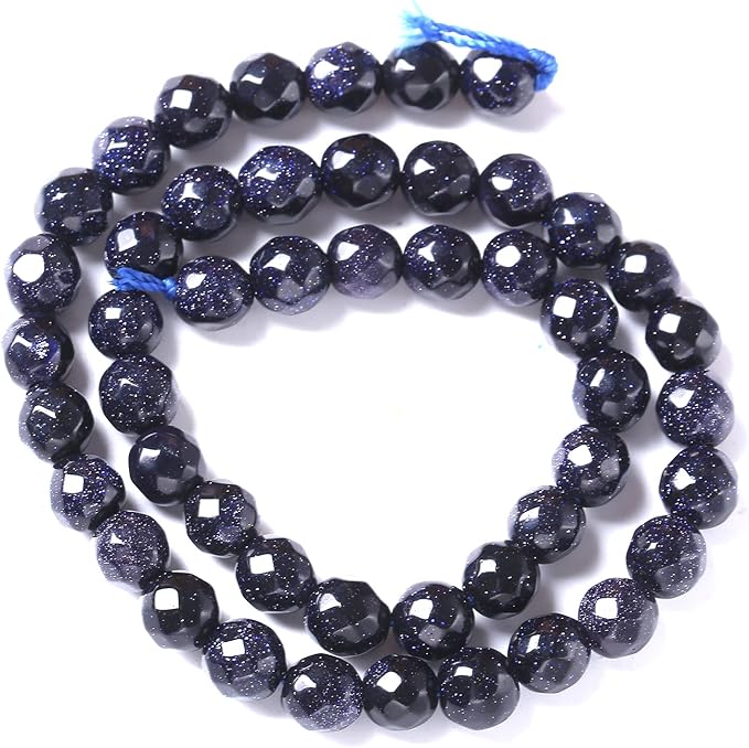 12mm 32pcs Natural Blue Sandstone Faceted Stone Beads for Jewelry Making DIY Bracelet Necklace Accessories 15" Energy Healing Power Stone Beads (Faceted Blue Sandstone, 12mm)