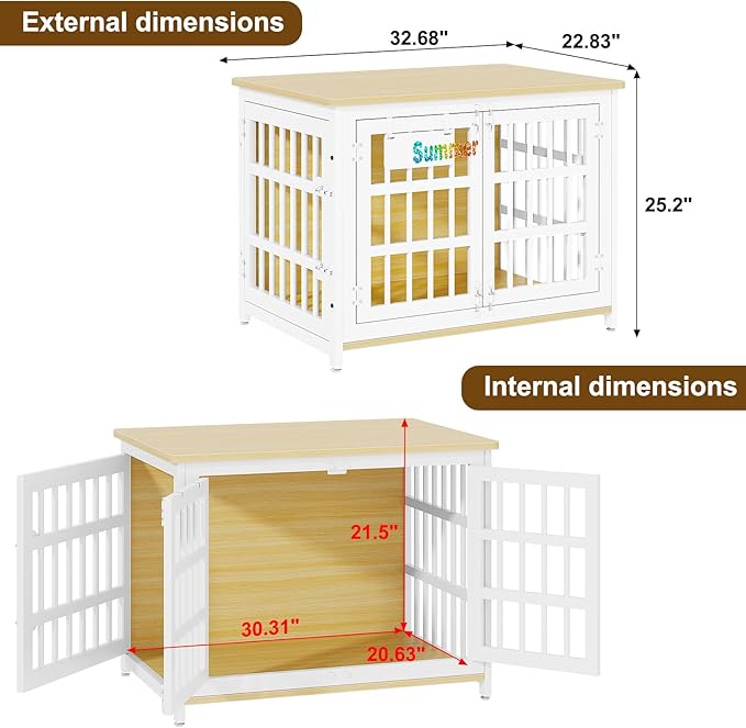 EasyCom 33" Dog Crate Furniture with Name Tag, Heavy Duty Dog Kennel Indoor for Medium and Small Dogs, Double-Doors Sturdy Metal Dog Cage, Decorate House as TV Stand, End Table, Bedside Table-PurrikoPets