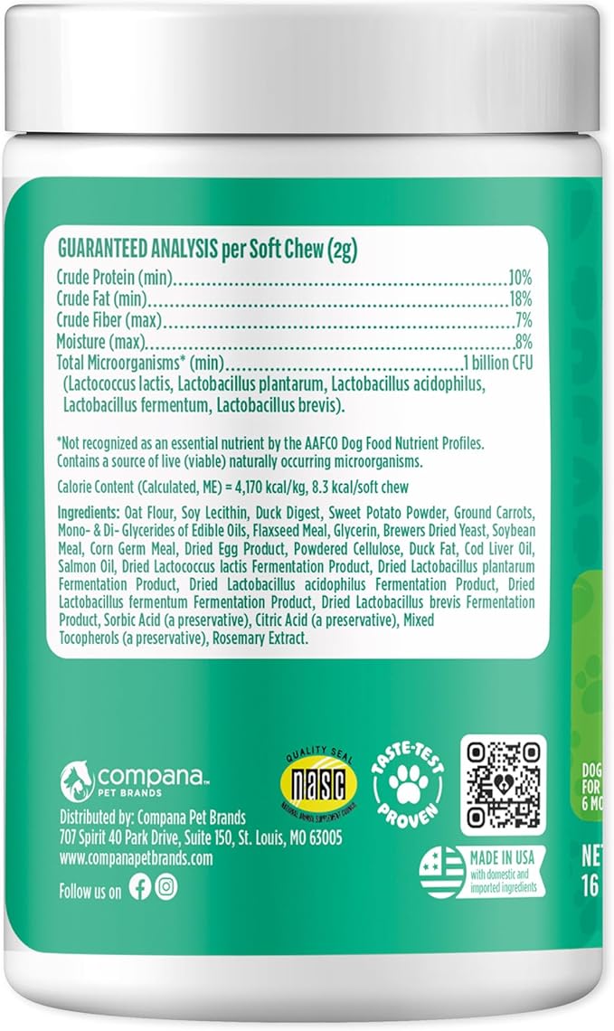 Doggie Dailies Probiotics for Dogs, Advanced Probiotics with Prebiotics, Promotes Digestive Health, Supports Immune System & Overall Health, Duck Flavor, 225 Chews-PurrikoPets