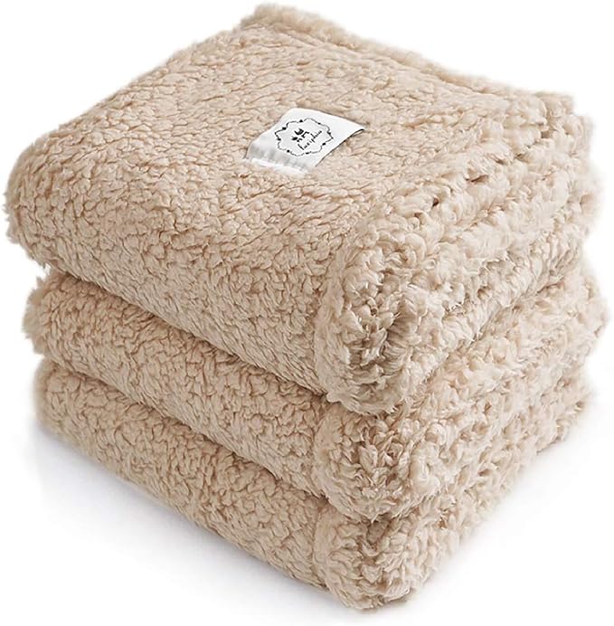 1 Pack 3 Calming Blankets Fluffy Premium Fleece Pet Blanket Soft Sherpa Throw for Dog Puppy Cat Beige Small (23" x16'')-PurrikoPets