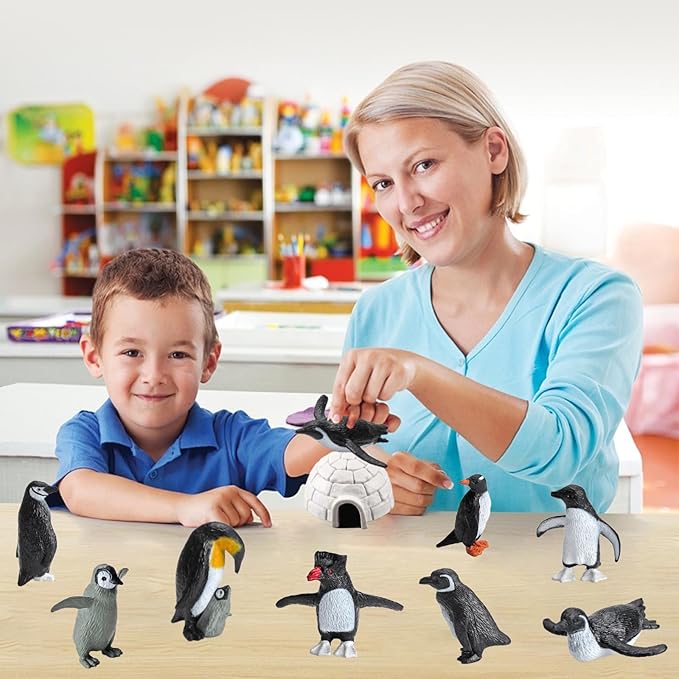 11PCS Penguin Toys, Plastic Arctic Animal Penguin Figures for Kids, Realistic Polar Animals Penguin Figurines Set with Igloo Model, Cake Topper Winter Miniature Toys Decoration-PurrikoPets