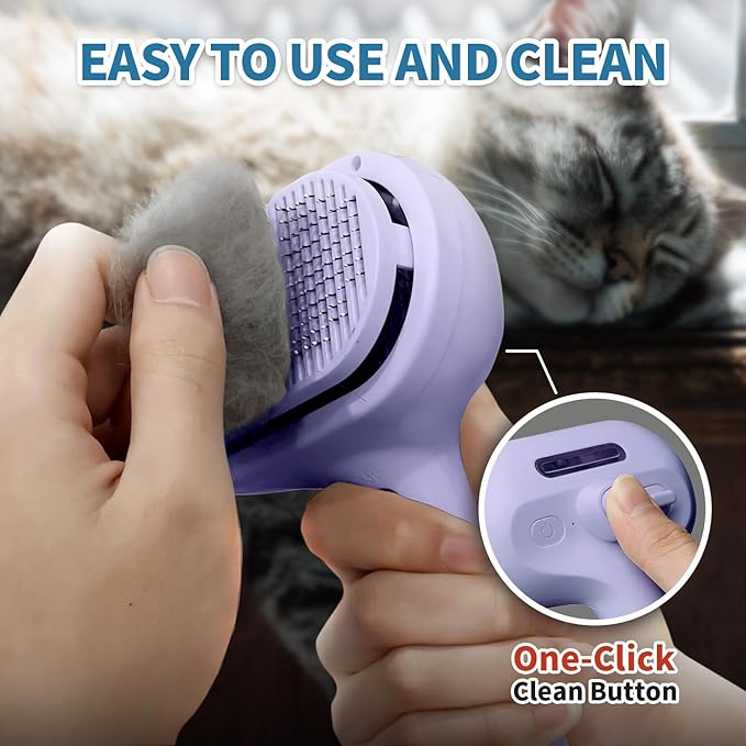 3 in 1 Steam Cat Brush for Shedding - Self-Cleaning Dog Grooming Tool for Long and Short Hair Pets - Removes Static, Flying Hair, and Loose Fur (Purple)-PurrikoPets