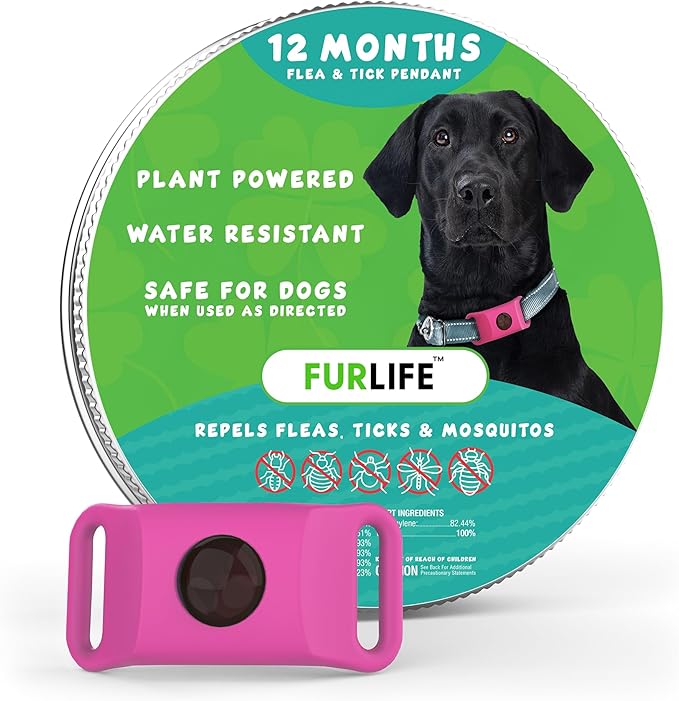 FurLife Pink Dog Tag, Flea and Tick Prevention for Dogs - Waterproof Pendant for Collar, Safe for All Breeds-PurrikoPets
