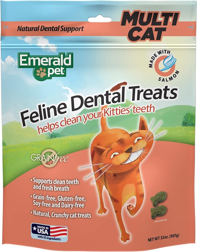 Feline Dental Treats — Tasty and Crunchy Cat Dental Treats Grain Free — Natural Dental Treats to Clean Cat Teeth, Freshen Breath, Reduce Plaque and Tartar Buildup — Salmon Treats, 32 oz (32 oz)-PurrikoPets