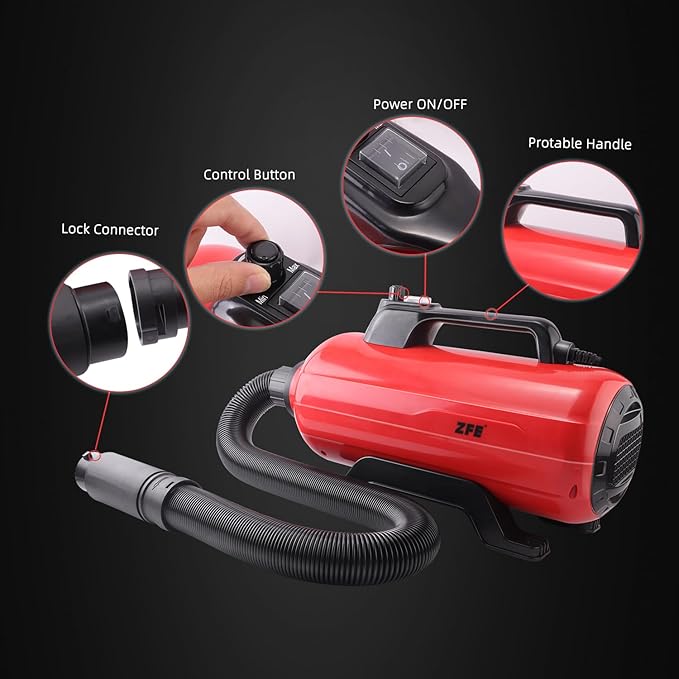 Dog Pet Dryer, 3000W High Velocity Pet Dryer Adjustable Speed Dog Grooming Blower Double Motor, Pet Grooming Hair Drying(4HP), Hot Air Dog Hair Dryer Blower with 2 Nozzle-PurrikoPets