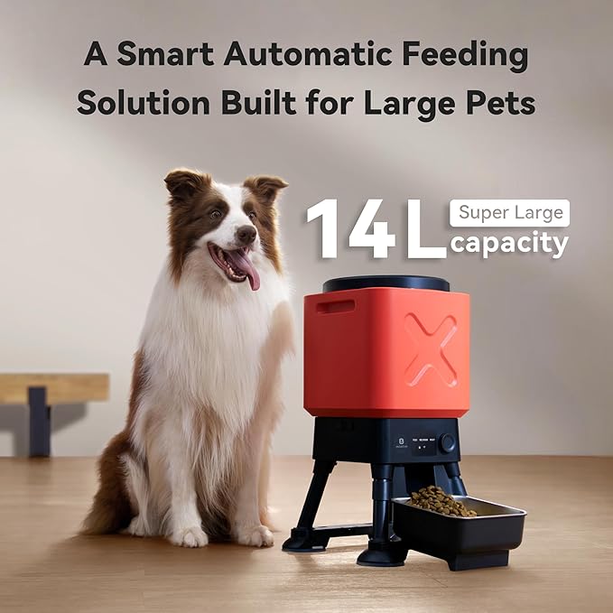 14L Automatic Dog Feeder for Large Breed – Extra Large Capacity, Anti-Blockage, Timed Auto Dog Food Dispenser, Dual Power Supply, Stainless Steel Bowl-PurrikoPets
