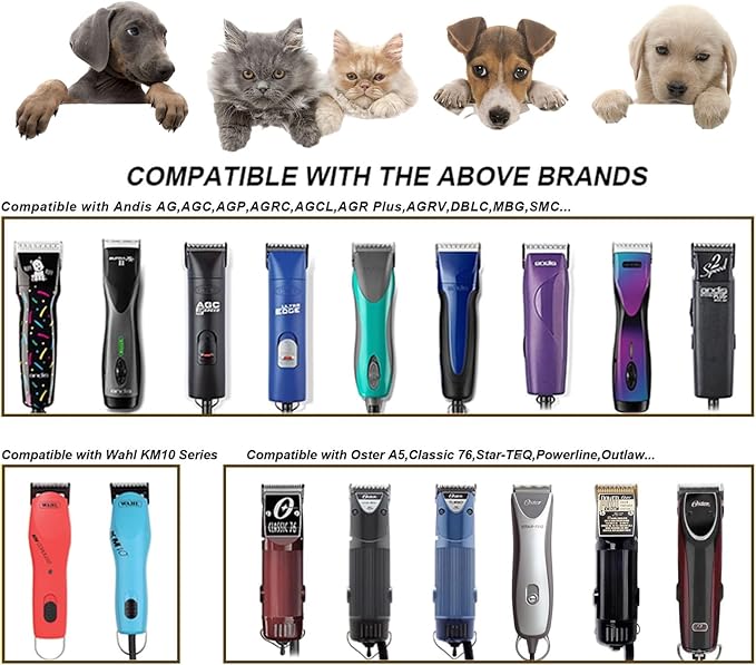 10 Blades Dog Grooming Blades Compatible with Andis/Oster A5/Wahl KM-10 Series Dog Clippers,Detachable Clipper Replacement Blade,Black (5PCS Black-#10+30+4FC+5FC+7FC)-PurrikoPets