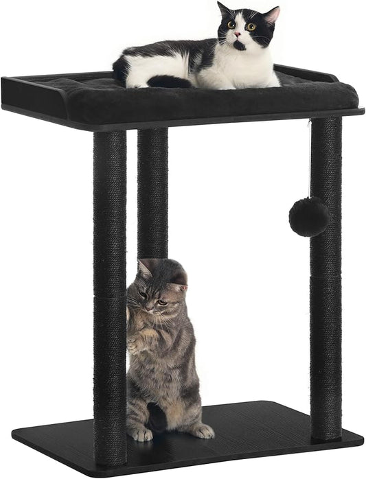 FourFurPets 26.7in Cat Tree Tower Condo, Cat Scratch Posts for Indoor Cats, Big Plate, Three 23.6in Full Sisal Scratching Posts, Black-PurrikoPets