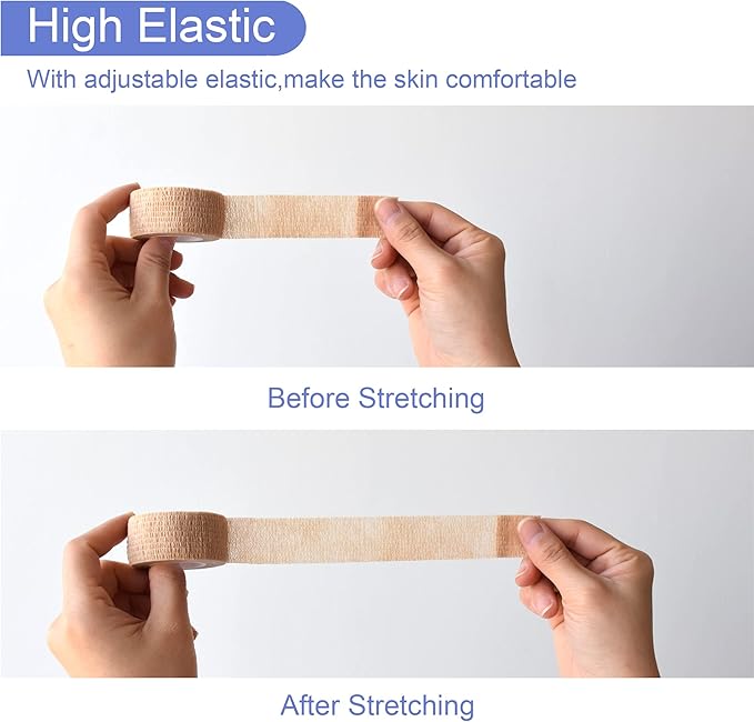 9 Pack 1" x 5 Yards Self Adhesive Bandage Wrap Self Stick Wrap for Ankle, Wrist, Finger, Sports, Breathable Cohesive Vet Tape for Pets (Skin Color)-PurrikoPets