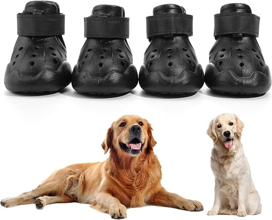 Dog Shoes, Dog Sandals for Hot Pavement, Non-Slip Waterproof Dog Booties for Winter Snowy Day and Summer, Adjustable Straps Easy-Clean Beach Outdoor Pet Boots Rugged Sole-4Pcs Black-PurrikoPets