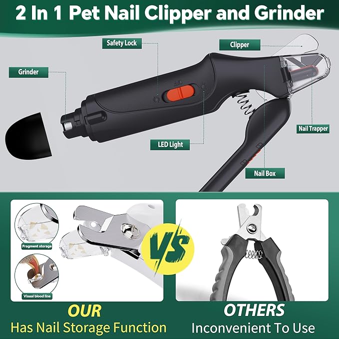 2-in-1 Dog Nail Clippers & Cat Nail Clippers Trimmers for Large Medium Small Dogs Cats Claw Trimmer Quick Sensor and Safety Guard USB Rechargeable with 2 LED Lights Dogs Nail Trimmer-PurrikoPets