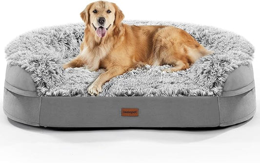 3.7 inch Thickened Orthopedic Dog Beds for Extra Large Dogs, Supportive Dog Sofa Bed with 28D Egg-Crate Foam, Removable Washable Cover, Waterproof Lining, Half-Round Design for Puppy,Senior,Sick-PurrikoPets