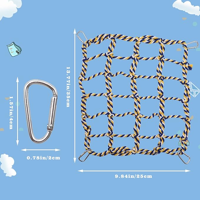 2 Pack Large Colorful Bird Rope Net, 14 × 10 Inches Rat Climbing Rope Net, Pet Hanging Hammock, Bird Ladder Rope Bridge, Small Animal Rope Net Toy, Cage Accessories for Rat Hamster Bird Ferret-PurrikoPets