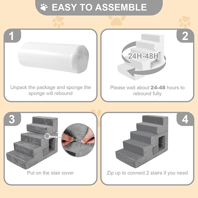 Dog Stairs for Small Dogs 23” H, 5-Step Dog Steps for High Bed, High-Density Foam Pet Stairs with Non-Slip Removable Washable Cover to Get on Bed-PurrikoPets