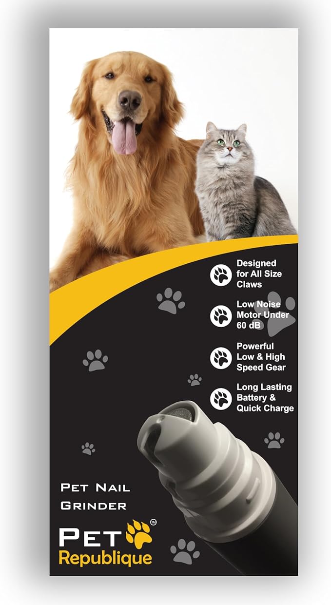 Dog Nail Grinder by Pet Republique - 2 Speed Electric Rechargeable Nail Grinder - Gentle, Quiet, Low, Painless Nail Trimmer - Multi-Setting Grinder for Any Small or Medium Dog, Cat, and Pet Claw-PurrikoPets