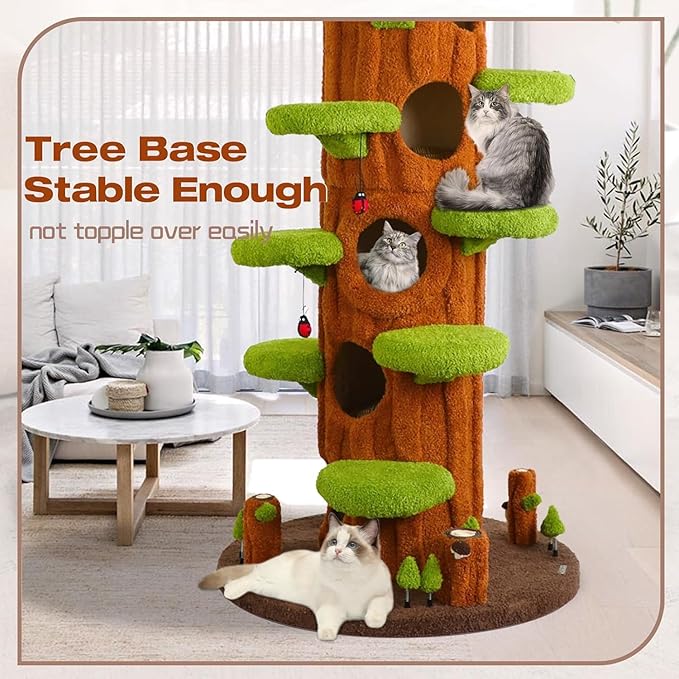 Extra Large Cat Tree Tower,90.55" Tall Forest Theme Cat Condo for Indoor Cats,Multi-Level Luxury Huge Cat Condo with Scratching Mats,Removable Mats,Heavy Duty House with Toys for Multi-Cat Household-PurrikoPets
