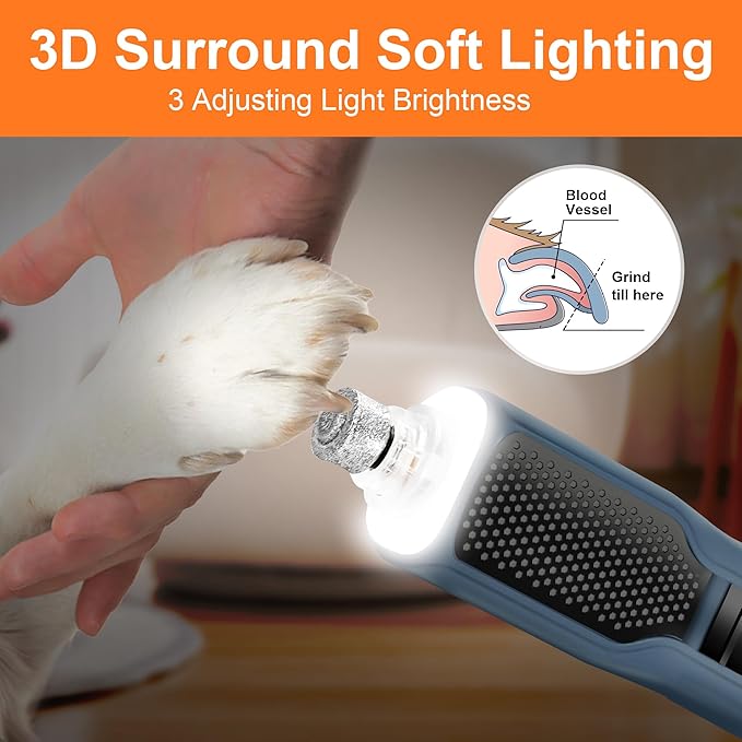 Dog Nail Grinder 7-Speed & 360° LED Light, Professional Pet Nail Grinder for Dogs and Cats, Electric Dog Nail Trimmer Painless Paws Grooming & Smoothing Tool for Large Medium Small Dogs Cats Pets-PurrikoPets