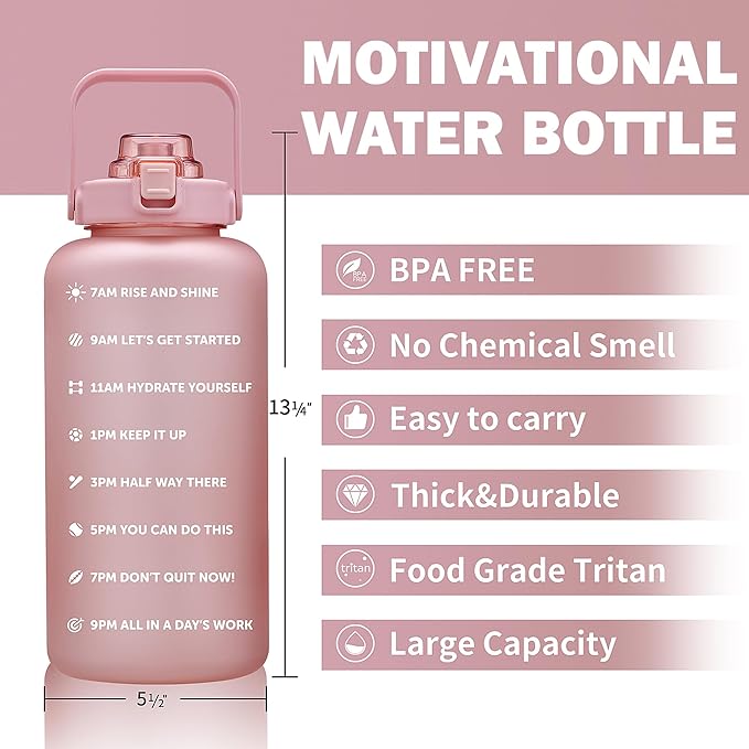 64oz,100oz,128oz Large Motivational Water Bottle with Time Marker, Leakproof & BPA Free Half Gallon Big Water Bottle with Straw Handle Tritan Frosted Water Jug for Gym,Fitness,Outdoor Sports-PurrikoPets