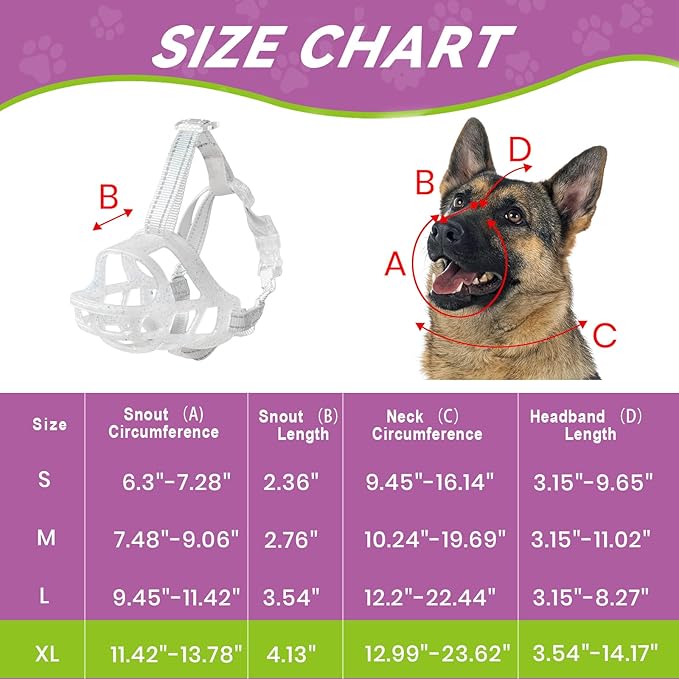 Glow-in-The-Dark Dog Muzzle, Basket Muzzle for Small Medium Large Dogs,Anti-Biting Chewing, Lightweight Cage Design,Allows Drinking & Panting,for Grooming & Training(Transparent Size XL)-PurrikoPets