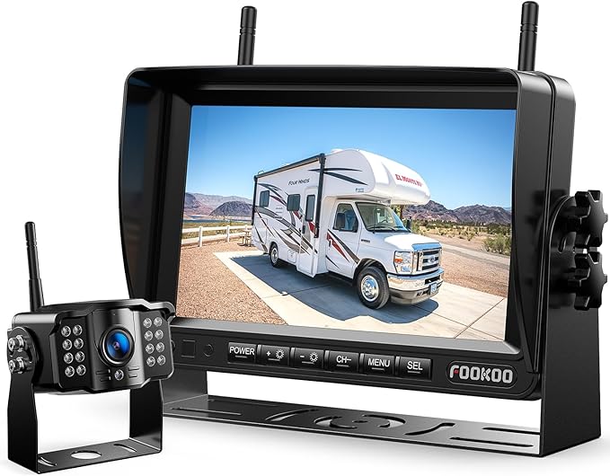 Fookoo HD 1080P 7-inch Wireless Backup Camera for Furrion RV, 7" Split Screen Monitor Plug-Play Easy Setup Rear View Camera DIY Guide Lines Waterproof for Truck RV Trailer Camper Motorhome - DW70101-PurrikoPets