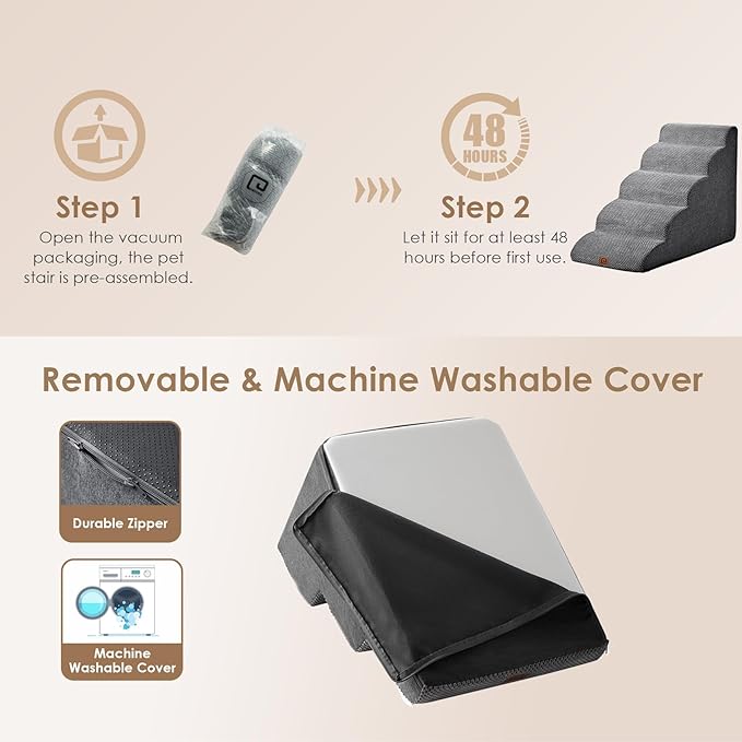 EHEYCIGA Curved Dog Stairs Ramp for High Beds 22.6" H, 5-Step Dog Steps for Small Dogs and Cats, Pet Stairs for High Bed Climbing, Non-Slip Balanced Pet Step Indoor, Grey-PurrikoPets