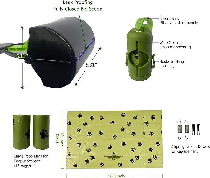 32" Pooper Scooper for Large Medium Small Dogs with Bag Attachment, Extra Long Handle Heavy Duty with 30 Dog Poop Bags & 1 Dispenser Poop Scoop, Foldable Dog Poop Picker Upper for Yard-PurrikoPets