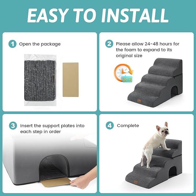 Extra Wide Dog Stairs with Tunnel, Detachable Large Pet Step for Small Medium Dog, Puppy or Cat, Ramp for High Bed, Couch, Sofa or Car, Stable, 19.7x33x22.4 inch, 5 Step, Dark Grey-PurrikoPets