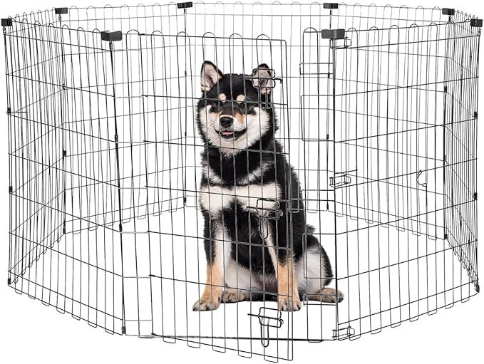 Foldable Dog Playpen 36" Height 8 Panels Metal Exercise Pen with Door - Indoor/Outdoor Dog Play Pen for Small-Medium Dogs, Portable Pet Fence for Yard Garden Camping, Black-PurrikoPets