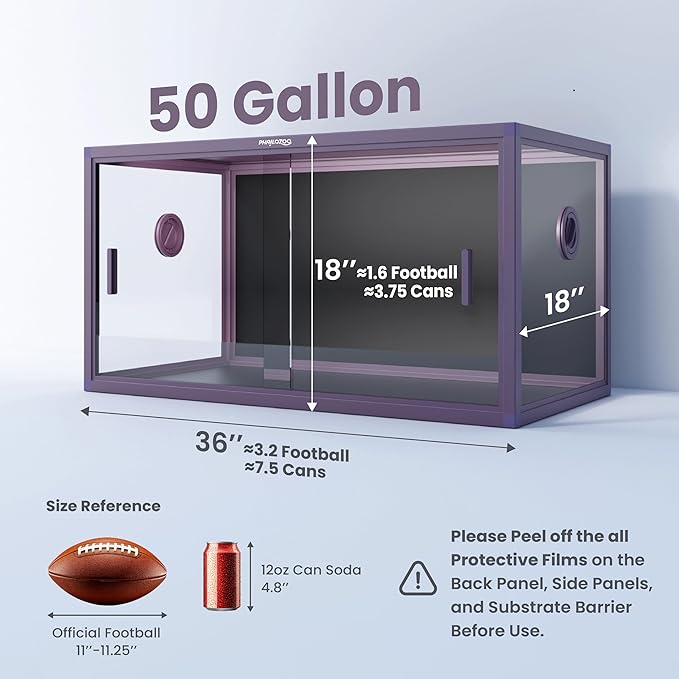 50 Gallon Bearded Dragon Tank, Reptile Enclosure for Easy Maintenance, Front Opening Reptile Tank with Top Screen Ventilation & Glass Sliding Door 36''x18''x18''-PurrikoPets