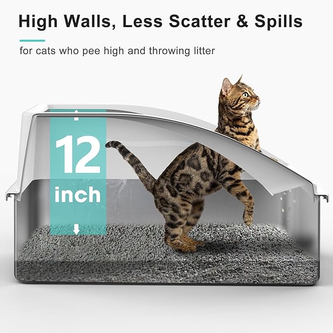 2 Pack Stainless Steel Litter Box | XL Enclosed Cat Litter Boxes with Lid for Big Cats and Multi-Cats | High Sided, Anti-Urine Leakage | Non-Stick Bottom（Multi-Colored）-PurrikoPets