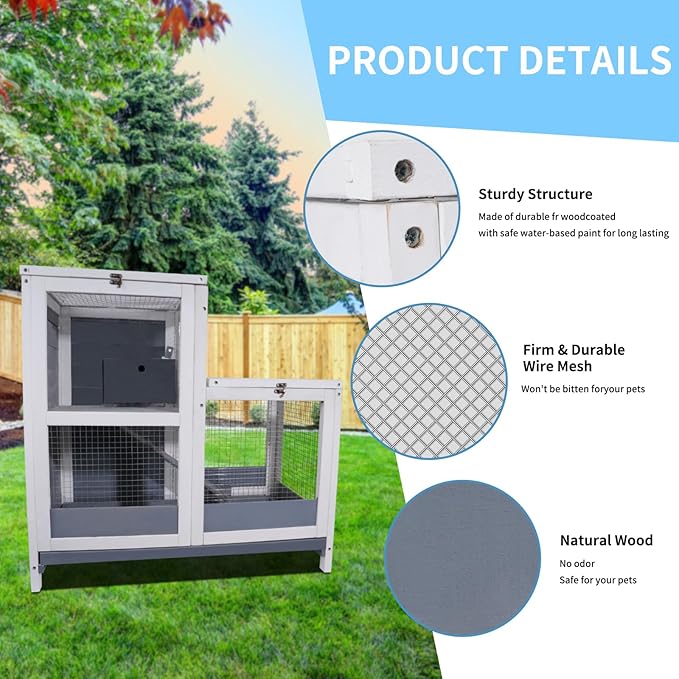 2-Story Guinea Pig Cages Wooden Indoor Rabbit Hutch Hamster Cage with Openable Roofs, Removable Tray and Wide Ramp, Small Animal Habitats for Hamsters, Guinea Pig, Ferrets, Hedgehog-PurrikoPets