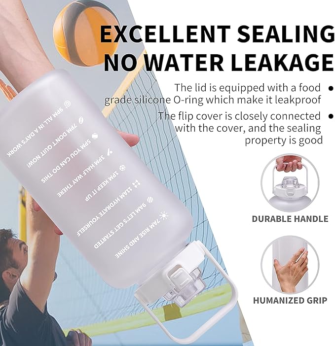 64oz,100oz,128oz Large Motivational Water Bottle with Time Marker, Leakproof & BPA Free Half Gallon Big Water Bottle with Straw Handle Tritan Frosted Water Jug for Gym,Fitness,Outdoor Sports-PurrikoPets