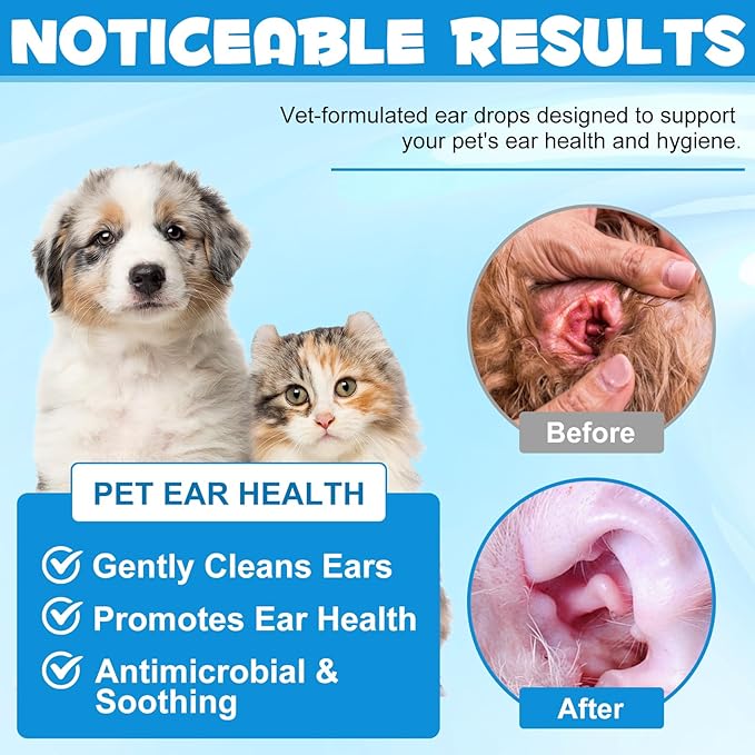 Ear Infection Treatment Drops for Dogs and Cats, Pets Ear Cleaning Solution Drops with 1% Hydrocortisone Soothing Dog Yeast Infection, Itchy Ear Relief, Pet Ear Care Supplies for Dogs & Cats - 2 fl oz-PurrikoPets