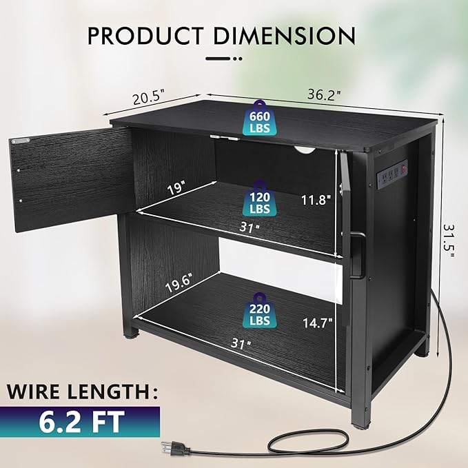 40 Gallon Tank Stand with Cabinet and Power Outlets, Heavy Duty Metal Aquarium Stand for 40-50 Gallon Breeder Tank, Turtle Tank, Double Terrarium Stand, 660LBS Capacity, Black-PurrikoPets