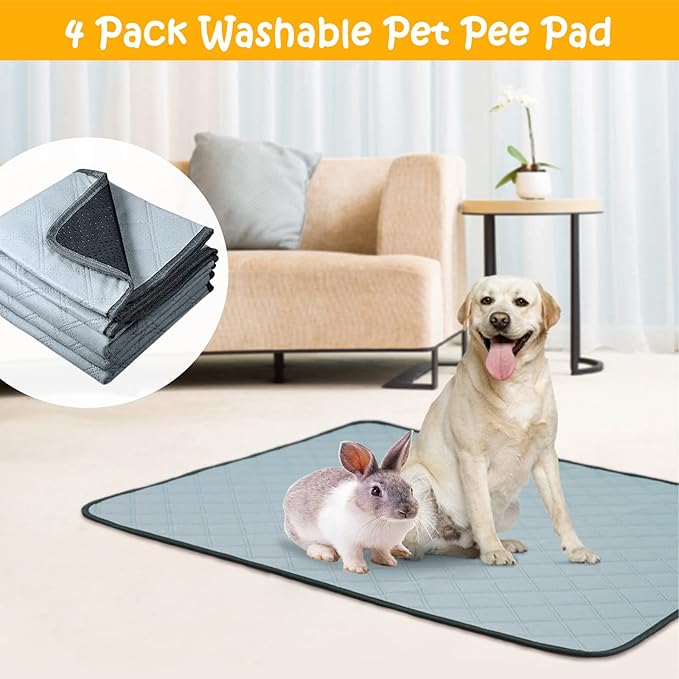 4 Pack Guinea Pig Cage Liners Washable Super Absorbent Guinea Pig Bedding Waterproof Reusable Guinea Pig Pee Pads Anti Slip Mat for Small Animals Rabbit Hamster Rat - 24" x 18"-PurrikoPets